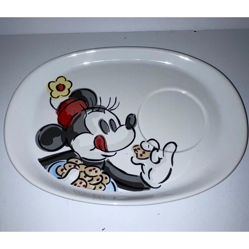 Vintage 1990's DIsney Ceramic Oval Snack Plate Featuring Minnie Mouse